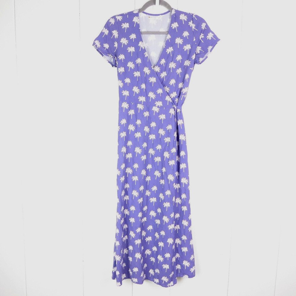 Marine Layer Dress Womens SZ XS Emlyn Midi Wrap Dress Palm Tree Beachy Coastal